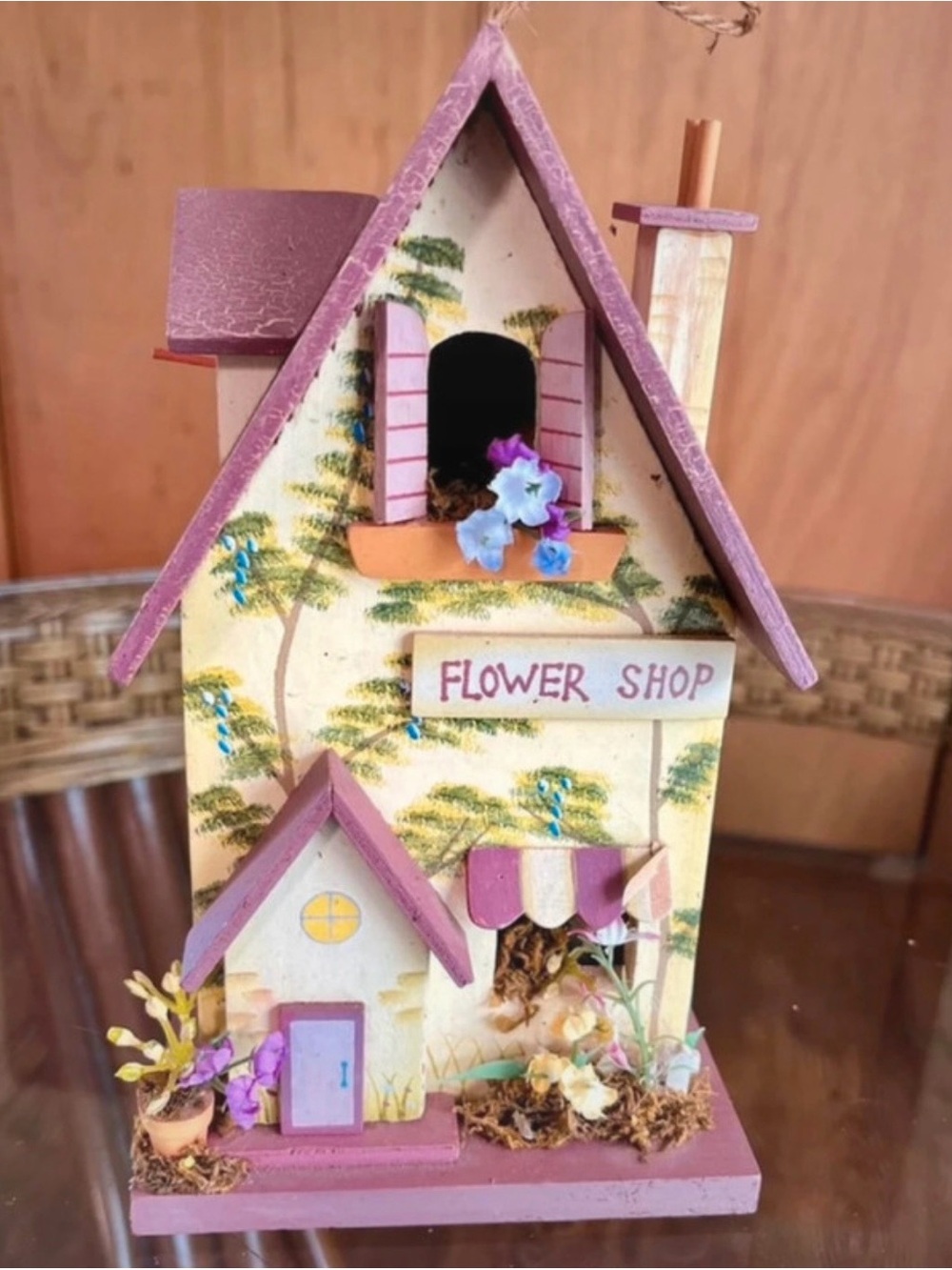 Handcrafted Lavender and Cream Miniature Flower Shop Home Accent